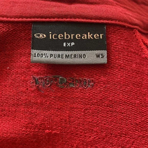 Icebreaker sz S red zip front 100% merino wool reflector strip and zip pockets - Picture 8 of 9